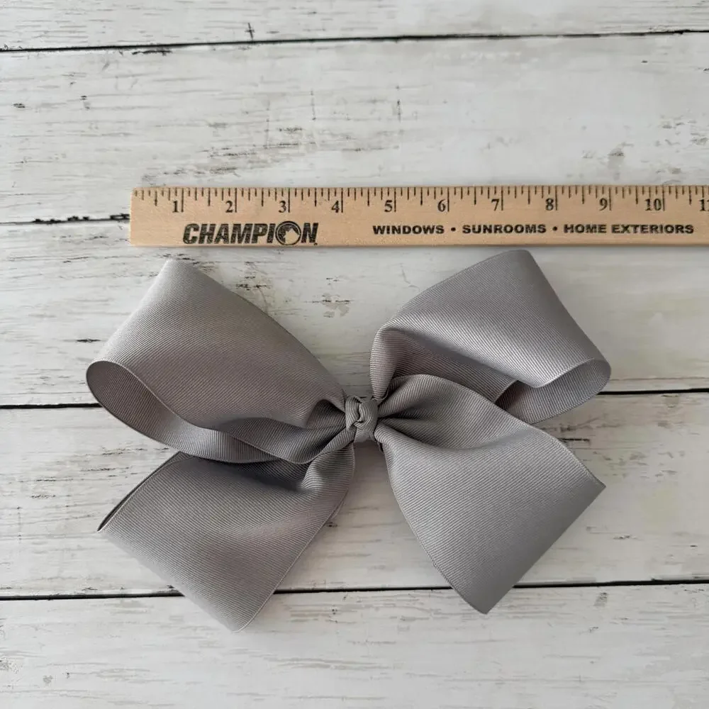 Large Silver Gray Grosgrain Boutique Hair Bow Alligator Clip 6” Wide NWOT